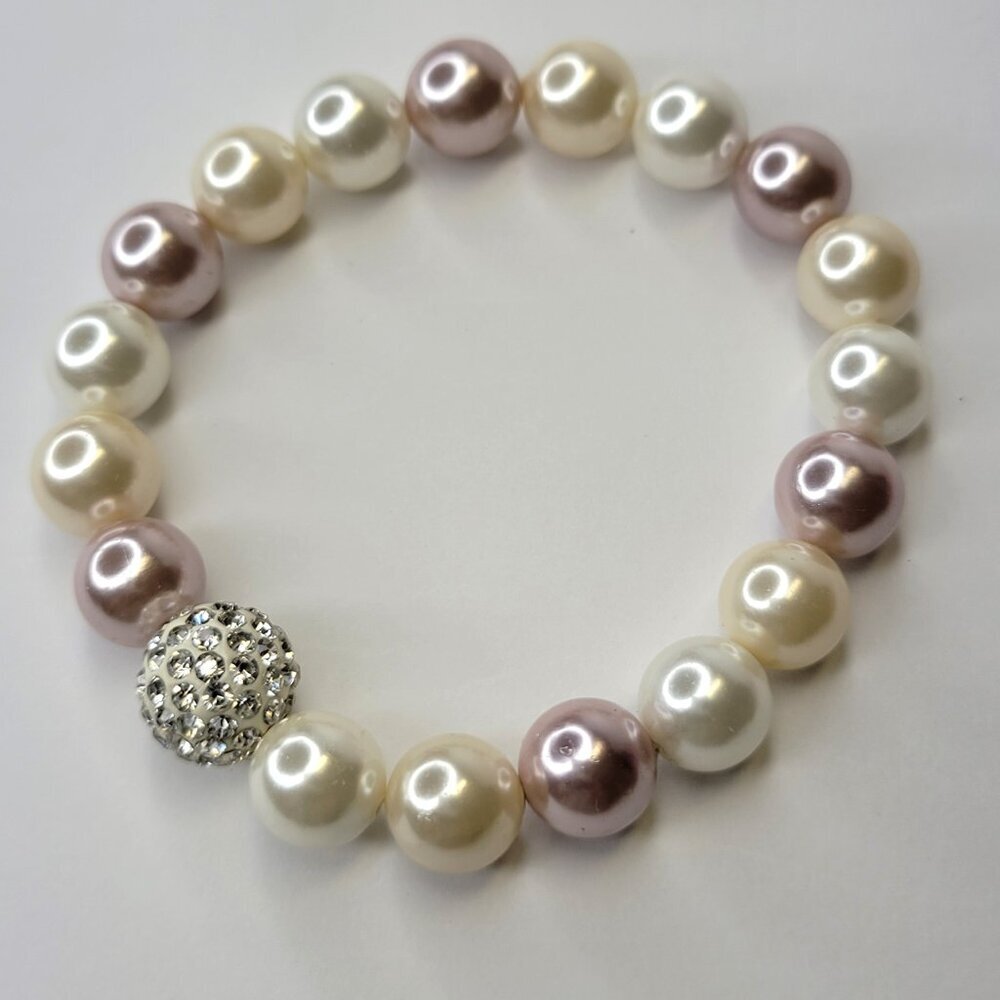 Pearl Stretch Bracelet, Pink and White Faux Bracelet, Pearl Bangle  - NEW